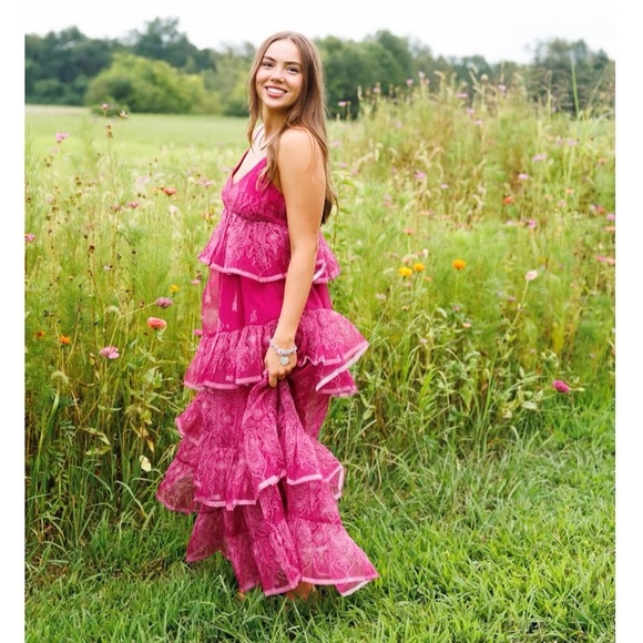 NWT Anthropologie Let Me Be Sleeveless Sheer Tiered Midi Dress Sz S - Picture 4 of 16